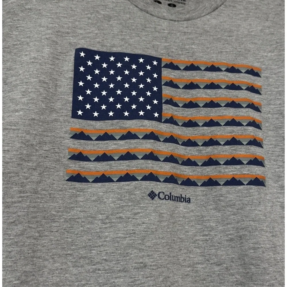 Columbia Men's Large T-Shirt Gray American Flag Mountain Graphic Outdoor Hiking
